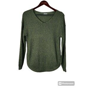 Cupcake Womens Size M Army Green Sweater V Neck Elbow Patch Side Slits Cozy T4